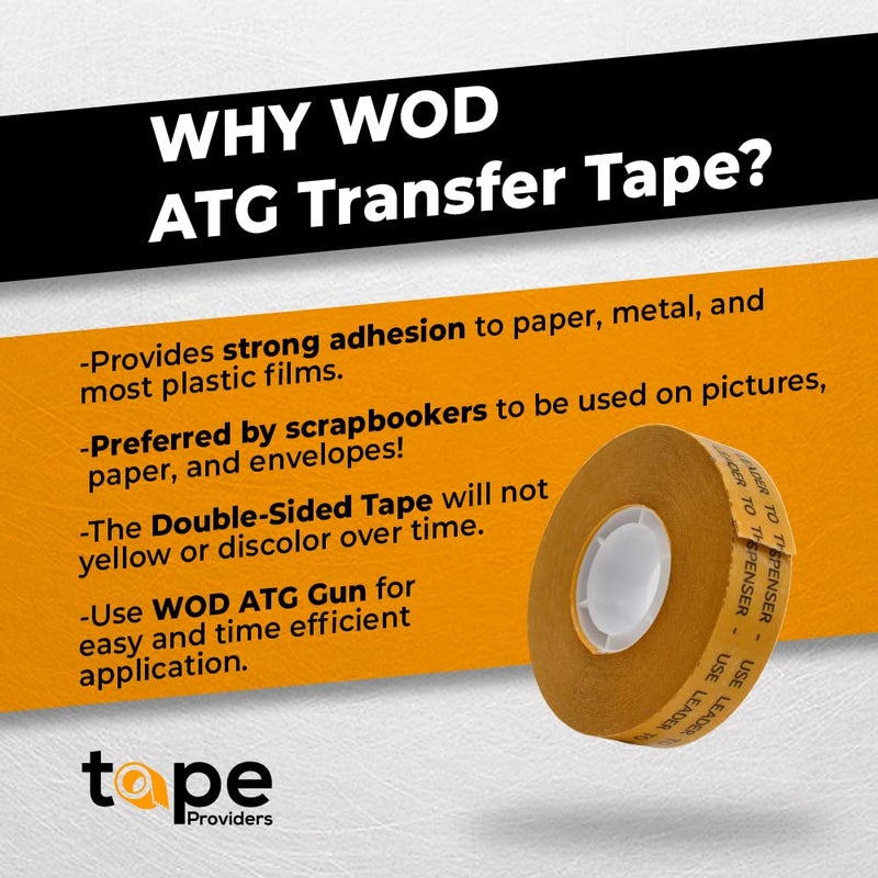 WOD Tape شريط ATG متعدد الأغراض من WOD، 1/4 بوصة × 36 ياردة (مجموعة من 24 لفة) شريط نقل لاصق لملء الغلايات لاصق شفاف على بطانة ذهبية (خالي من الحمض) RWATG20 - Image 2